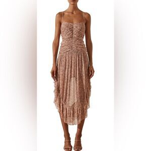 Shona Joy PAULETTE RUCHED MIDI Pink Size L NWOT